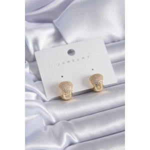 Gold Renk Zirkon Taşlı Pirinç Kadın Küpe