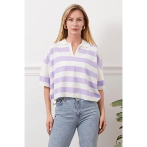 Gömlek yaka çizgili triko tişört