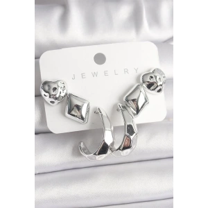 Gümüş Renk Kalp Halka Figür CCB Plastik Kadın Küpe Seti