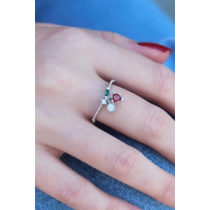 Gümüş Renk Kiraz Model Zirkon Taşlı Kadın Yüzük
