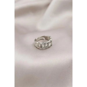 Gümüş Renk Metal Zincir Model Taşlı Kadın Yüzük