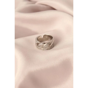 Gümüş Renk Metal Zirkon Taşlı Ayarlanabilir Kadın Yüzük