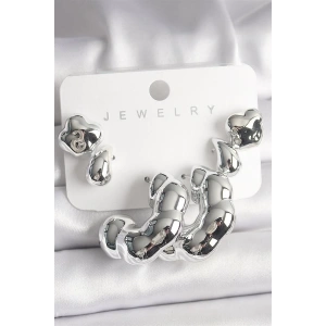 Gümüş Renk Yonca Damla Halka Model CCB Plastik Kadın Küpe Seti