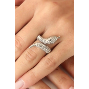 Gümüş Renk Zirkon Taşlı Ayarlanabilir Kadın Yılan Yüzük