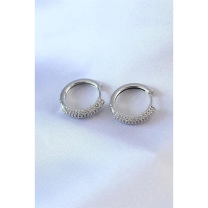 Gümüş Renk Zirkon Taşlı Halka Model Pirinç Kadın Küpe