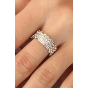 Gümüş Renk Zirkon Taşlı Kalpli Ayarlanabilir Kadın Yüzük