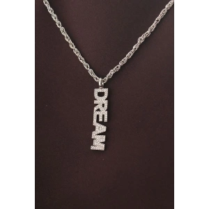 Gümüş Renk Zirkon Taşlı Rüya Yazılı Kolye