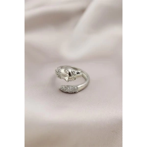 Gümüş Renkli Metal Kaplan Model Zirkon Taşlı Kadın Yüzük