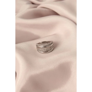 Gümüş Renkli Metal Zirkon Taşlı Ayarlanabilir Kadın Yüzük