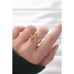 K Harfli Altın Renk Ayarlanabilir Yüzük