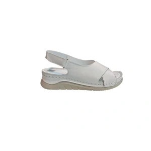 K532104 Tam Ortapedik Topuktan Cırt Cırt Ayarlı Kadın Sandalet Beyaz