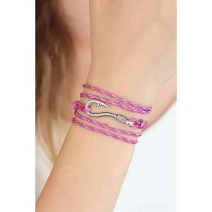 Karışık Desenli Pembe Renk Gümüş Metal Kancalı Bayan Çoklu Bileklik