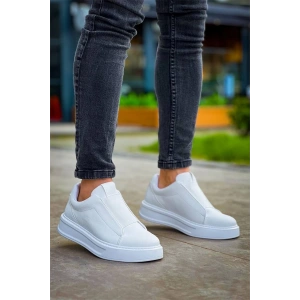Kb-007  Kuback  Beyaz Yüksek Taban Tek Bant Bağcıksız Günlük Erkek Ayakkabı