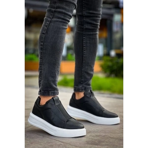 Kb-007  Kuback Siyah Beyaz Yüksek Taban Tek Bant Bağcıksız Günlük Erkek Ayakkabı