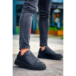 Kb-007  Kuback Siyah Siyah Yüksek Taban Tek Bant Bağcıksız Günlük Erkek Ayakkabı