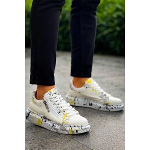 Kb-02  Kuback  Bağcıklı Crocodile Beyaz Sarı Günlük Erkek Ayakkabı