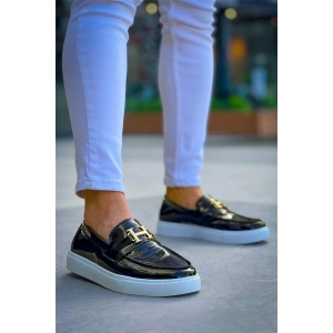 Kb-027  Kuback Bağcıksız Siyah Rugan H Günlük Erkek Ayakkabı