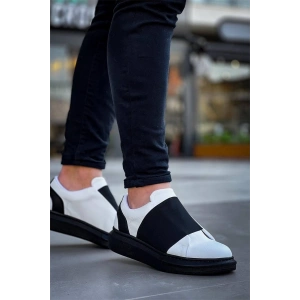 Kb-040  Kuback Beyaz Cilt Siyah Yüksek Taban Lastikli Günlük Erkek Ayakkabı