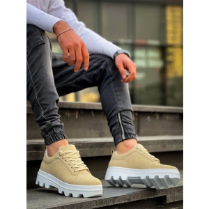 Kb-056 Kuback Bej Süet Beyaz Yüksek Taban Günlük Spor Ayakkabı