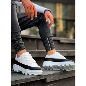 Kb-056 Kuback Beyaz Siyah Detaylı Beyaz Yüksek Taban Günlük Spor Ayakkabı