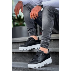 Kb-056 Kuback Siyah Cilt Beyaz Yüksek Taban Günlük Spor Ayakkabı
