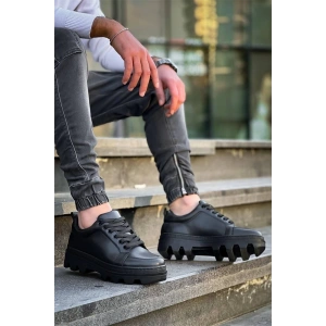 Kb-056 Kuback Siyah Cilt Siyah Yüksek Taban Günlük Spor Ayakkabı