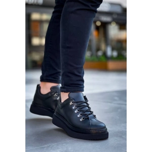 Kb-X4  Kuback Siyah Cilt Siyah Yüksek Taban Bağcıklı Günlük Erkek Ayakkabı