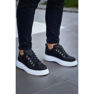 Kb-X4  Kuback Siyah Cilt Yüksek Taban Bağcıklı Günlük Erkek Ayakkabı