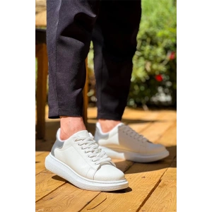 Kb-X500  Kuback Beyaz Gümüş Yüksek Taban Bağcıklı Günlük Erkek Ayakkabı