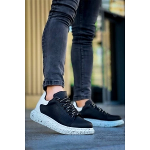 Kb-X500  Kuback Siyah Beyaz Yüksek Taban Bağcıklı Günlük Erkek Ayakkabı