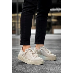 Kb-X502  Kuback Bej Süet Yüksek Bej Taban Bağcık Detaylı Lastikli Günlük Erkek Ayakkabı