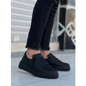 Kb-X502  Kuback Siyah Cilt Yüksek Siyah Taban Bağcık Detaylı Lastikli Günlük Erkek Ayakkabı