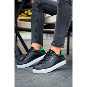 Kb-X7  Kuback Siyah Yeşil Yüksek Beyaz Taban Bağcıklı Günlük Erkek Ayakkabı