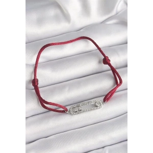 Kırmızı İpli Asansörlü Zirkon Taşlı Gümüş Messika Model Kadın Bileklik
