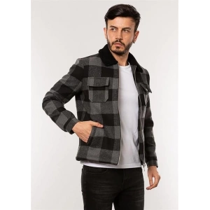 Kürklü Yaka Ekose Ceket