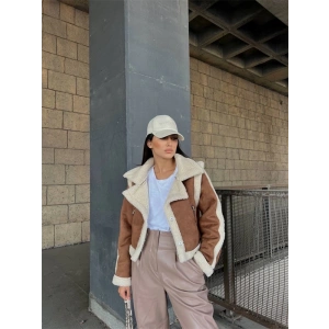 Kuzu Yumoş Kaplama Tak Çıkar Kol Crop Nubuk Kaban