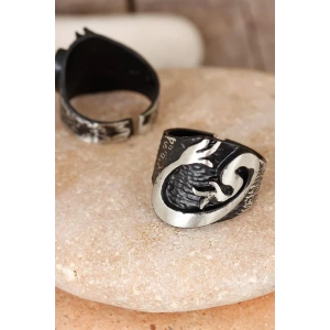 Lale Figürlü Füme Gri Renk Ayarlamalı Erkek Yüzük