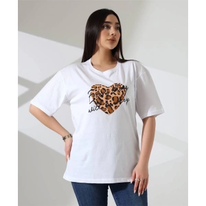 Leopar kalp Baskılı Kadın T-Shirt