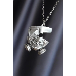 Maske Model Gümüş Renk Metal Zincirli Erkek Kolye