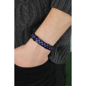 Mor Renk Damalı Deri Erkek Bileklik