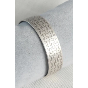 Otantik Gümüş Renk Motif İşleme Detay Plaka Erkek Bileklik