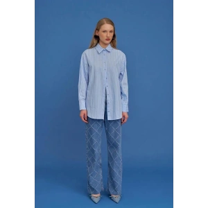 Oversıze Çizgili Kadın Gömlek