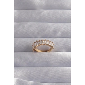 Pirinç Ayarlamalı Gold Renk Baget Taşlı Su Yolu Yüzük