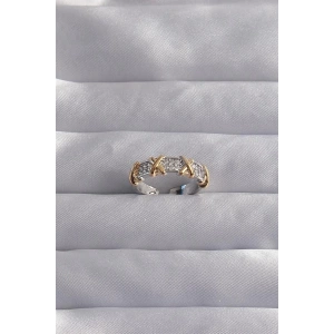 Pirinç Ayarlamalı Gümüş Renk Zirkon Taşlı XOXO Model Yüzük