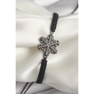 Pirinç Füme Renk Zirkon Taşlı Kar Tanesi Figür Makrome Asansörlü Model Kadın Bileklik