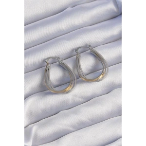 Pirinç Gold Gümüş Renkli Oval Çoklu Görünümlü Küpe