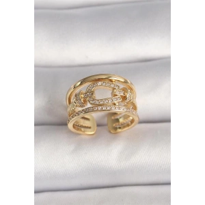 Pirinç Gold Renk Ayarlanabilir Zirkon Taşlı Gemici Düğümü Model Kadın Yüzük