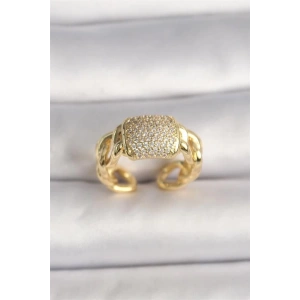 Pirinç Gold Renk Ayarlanabilir Zirkon Taşlı Kadın Yüzük
