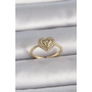Pirinç Gold Renk Ayarlanabilir Zirkon Taşlı Kalp Model Kadın Yüzük