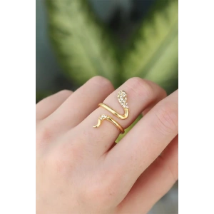 Pirinç Gold Renk Ayarlanabilir Zirkon Taşlı Yılan Yüzük
